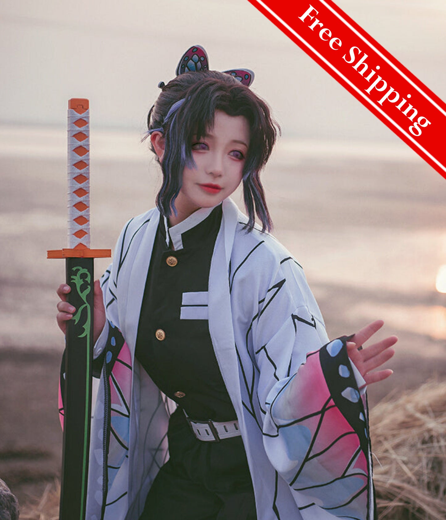 【Kimetsu No Yaiba】Kochō Shinobu Cosplay Costume Full Set