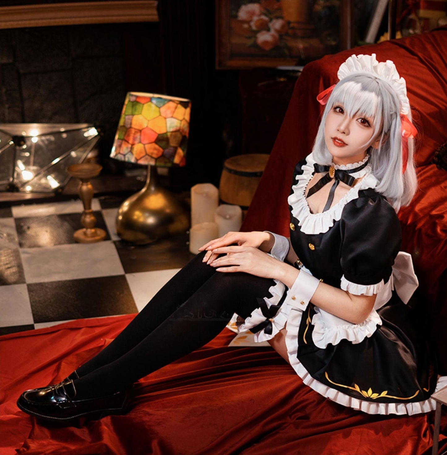 【Fate Grand Order】Kama Maid dress Cosplay Costume Full Set